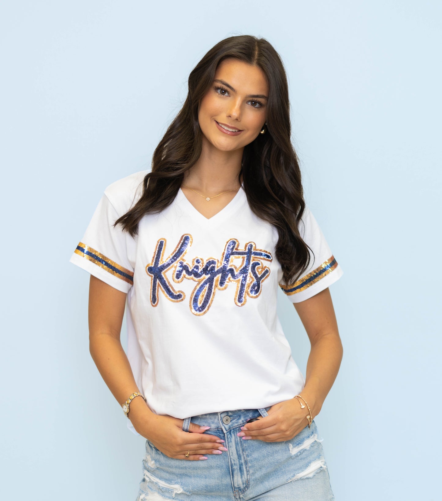 Bombs White Knights Sequin Ladies Tee